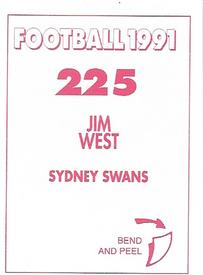 1991 Select AFL Stickers #225 Jim West Back